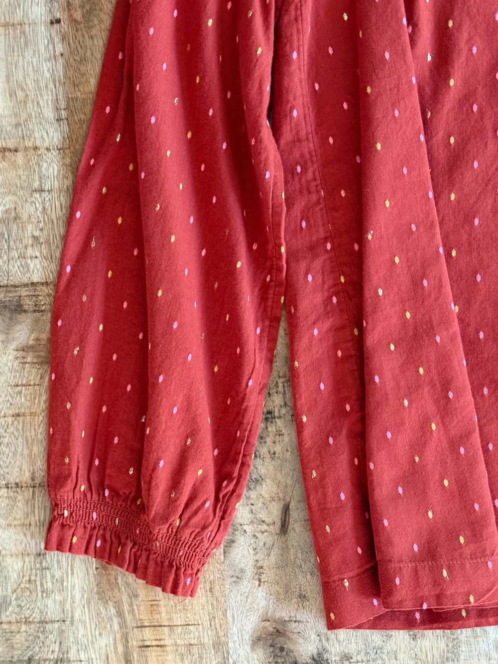 Cat & Jack Girls XL 14/16 Red Dot Print Long Sleeve Blouse Top